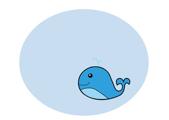 Dibujo infantil ballena azul sobre fondo de color