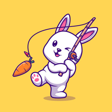 Cute Rabbit Fishing Carrot Cartoon Vector Icon Illustration.
Animal Nature Icon Concept Isolated Premium Vector. Flat
Cartoon Style