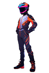 full body Drift racer with a full-face helmet

