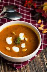 pumpkin soup. on a wooden background. gourmet. lunch .season