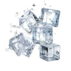Ice cubes isolated on white transparent background, PNG