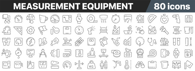 Measurement equipment line icons collection. Big UI icon set in a flat design. Thin outline icons pack. Vector illustration EPS10
