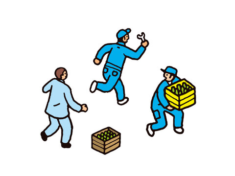 働く男性と瓶が入った荷物