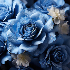 blue rose petals,A Symphony in Blue and Gold: Floral Elegance,bouquet of roses