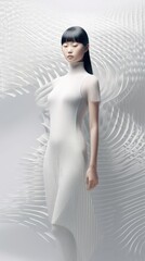 woman in a white complex fabric designed product