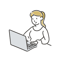 パソコンで作業をする女性のイラスト