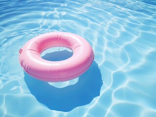 pink swimming pool ring float in blue water