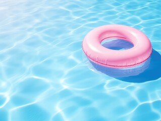 pink swimming pool ring float in blue water