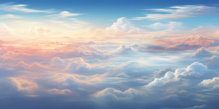 Panoramic view of the sky with fluffy clouds