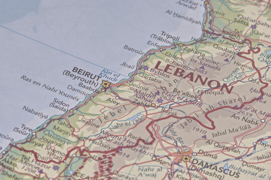 Beirut city of Lebanon on map.