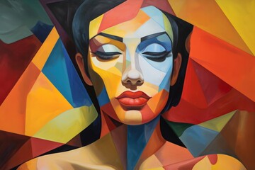 abstract geometry shape portrait of a person, colorful image. cubism