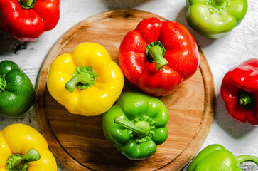 Fresh sweet pepper. On white table.