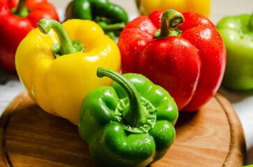Fresh sweet pepper. On white table.