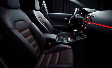 Red and black interior of a car