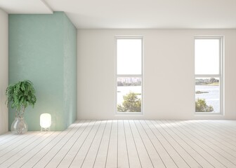 White empty room. Scandinavian interior design. 3D illustration