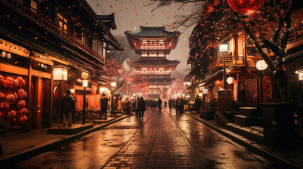 Fototapeta na wymiar A Japanese temple at night