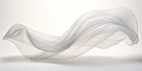 A white flowing fabric against a minimalist white backdrop