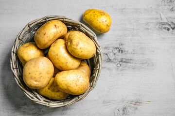 Fresh potatoes. On white table.