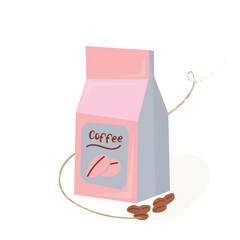 Pink Coffee Bag - Coffee Beans - Isolated in Cute Style That Works for Icons