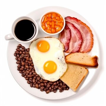 Top view of a fresh, delicious, wholesome and nutritious English breakfast meal composition, beautifully decorated, food photography