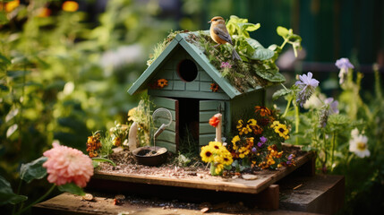 Fototapeta na wymiar a birdhouse with a bird