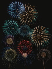 Christmas celebrations, New Year celebration party fireworks, Illustration of Fireworks 3D rendering of colorful fireworks light on a black background