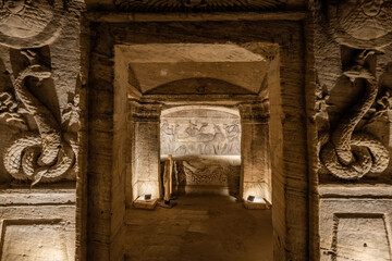 Inside view in the ancient  Catacombs of Kom el Shoqafa Alexandria Egypt
