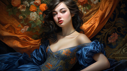 Beautiful, sensual and erotic woman posing on couch. Laid relaxing.