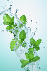 Mint leafs water splash