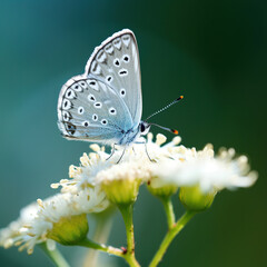 Obraz premium butterfly on a flower,Serene Beauty: A Blue Butterfly's Rest on a White Flower,white butterfly on a flower