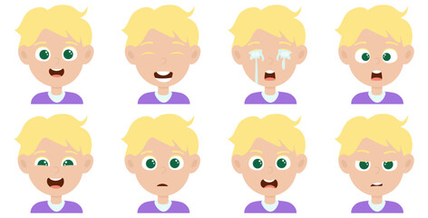 Cute little blonde hair boy avatar with different facial expression