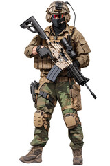 Airsoft player with a full-face mask
