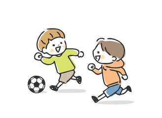 サッカーでボール遊びをする子供