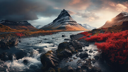 strong river in a surreal landscape like in Iceland