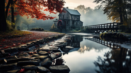 an old water mill on a river