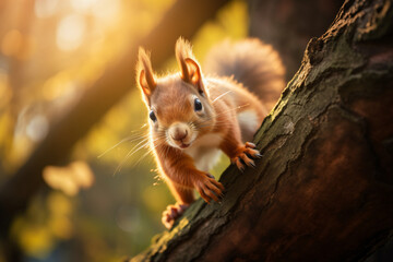 the squirrel jumped from the tree