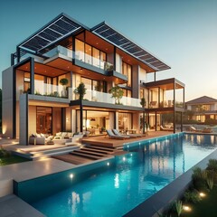 Fototapeta premium Luxury villa with terrace and swimming pool