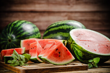 Sliced fresh watermelon .