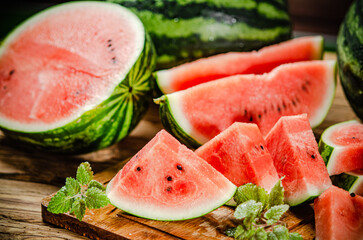 Sliced fresh watermelon .
