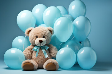 Teddy Bear's Blue Balloon Celebration,teddy bear with balloons
