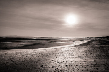 Sunset on Camber Sands beach at low tide in East Sussex, England - 661015198