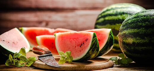 Sliced fresh watermelon .