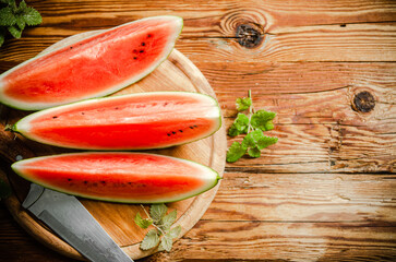 Sliced fresh watermelon .