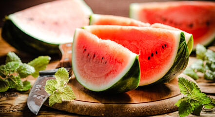 Sliced fresh watermelon .
