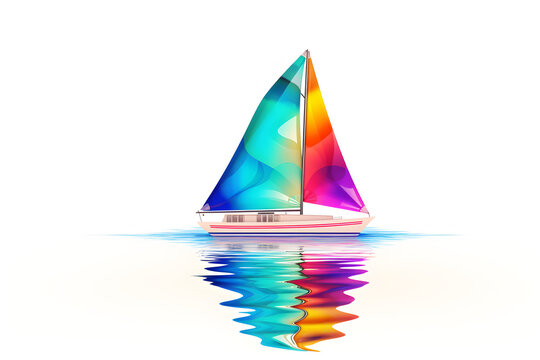 colored paint of sailboat on the sea on blan background