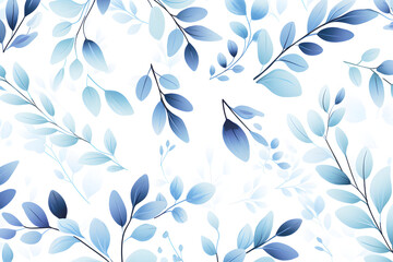 Bright white background overlaid with light and dark blue leaf patterns