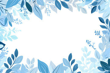 Fototapeta na wymiar White space framed and surrounded by detailed blue leaves and delicate botanical designs