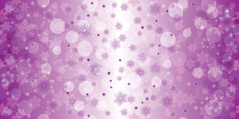 Vector seamless pattern with snoflakes and stars on a rose gradient background with bokeh