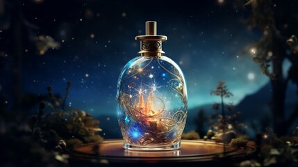 bottle of perfume on black background  generated by AI - obrazy, fototapety, plakaty