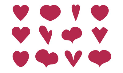 Set of various shapes pink hearts on white background for icons, valentine, posters, wallpapers, wrapping, pattern, webs, fabrics